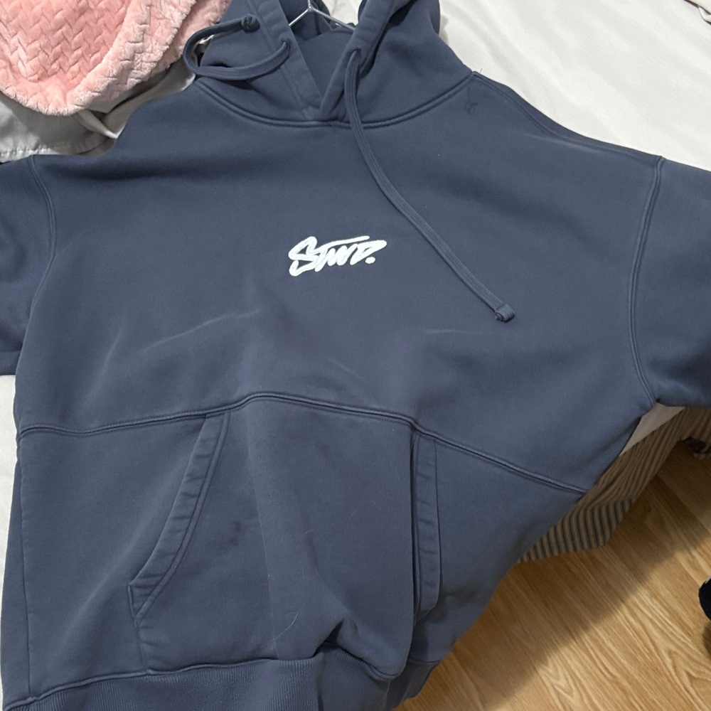 Pull&Bear Navy Blue Hoodie with White Logo